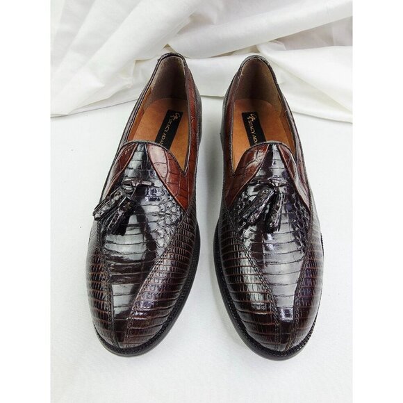 Stacy Adams Genuine Snake Size 9M Mens Brown Slip On Tassel Accent Loafers NIB main image 9